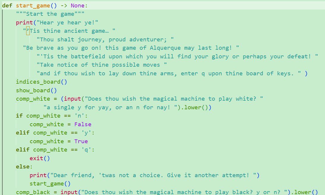 Snippet of code to start game